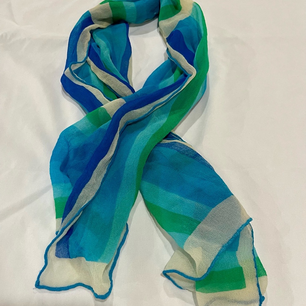 Elegant Blue and Green Striped Scarf